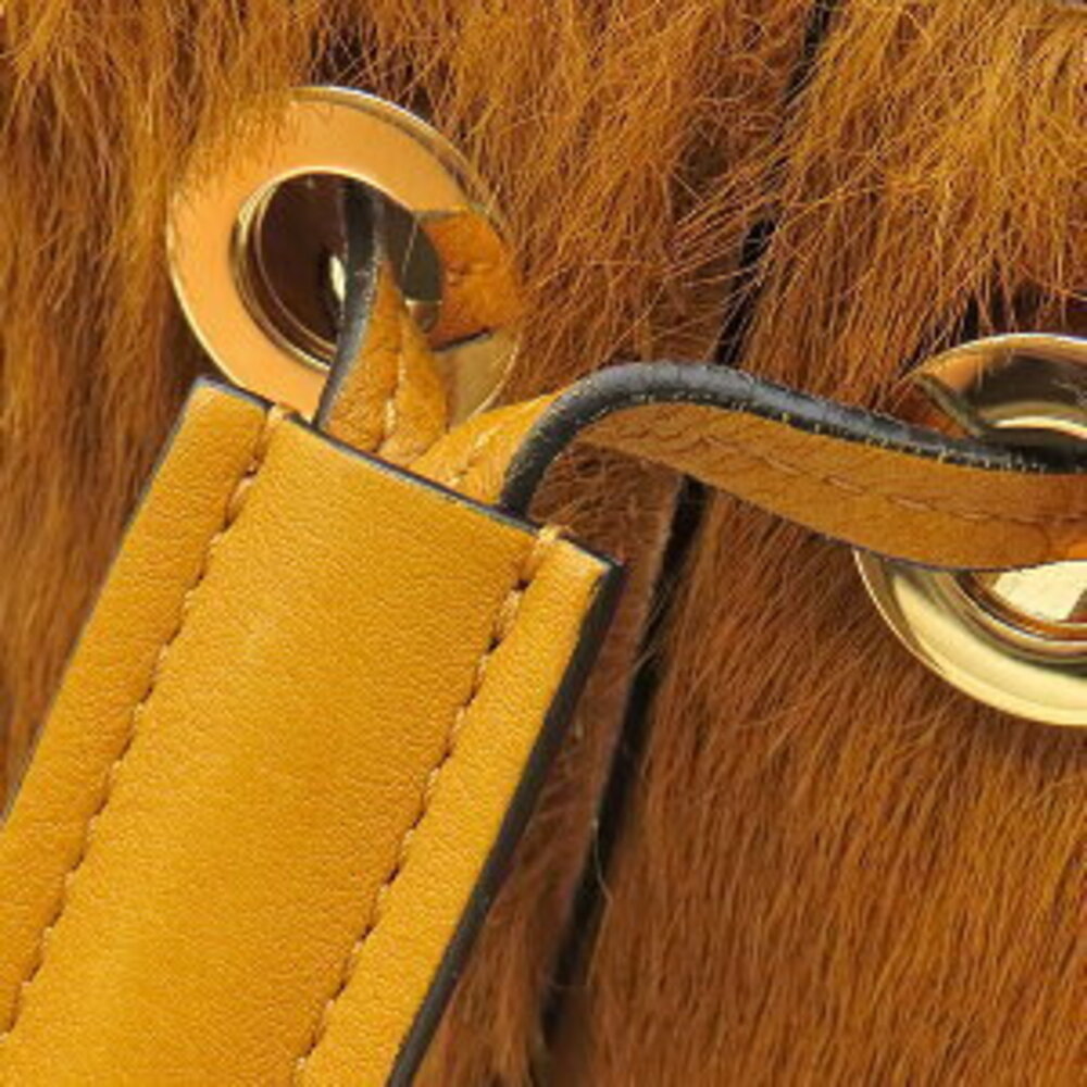 Chloe Long Hair Calf Harako Leather Amber Yellow Gala Bag Drawstring - Picture 5 of 9